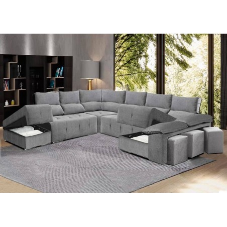 Sofá Rincón con Cama y Puff Poseidon Maxi Plus (320x350z150cm)