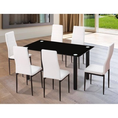 Pack Mesa de Comedor  Emi + 4 Sillas Emi (Blanco c/ Patas Negras)