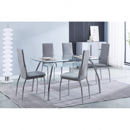 Conjunto Mesa de Comedor San + 6 Sillas Sakura (Gris)
