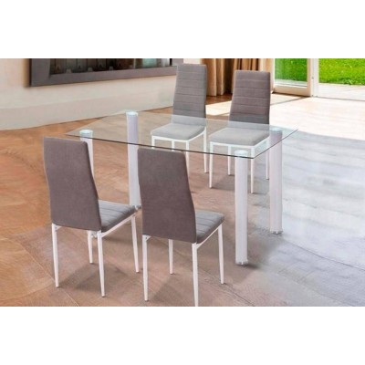 Pack Mesa Yuri (Patas Blancas) + 4 Sillas Yuri c/ Patas Blancas