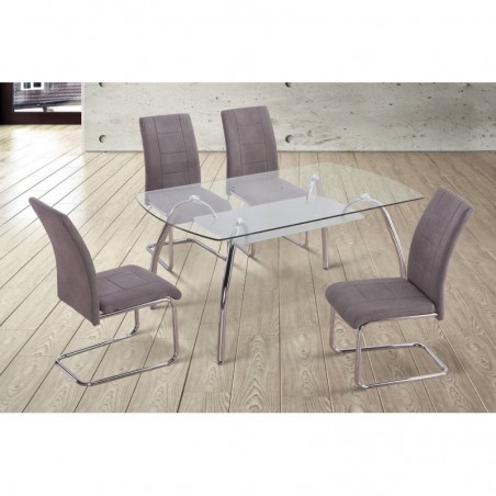 Conjunto Mesa de Comedor San + 4 Sillas San (Gris)