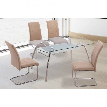 Conjunto Mesa de Comedor San + 4 Sillas San (Beige)