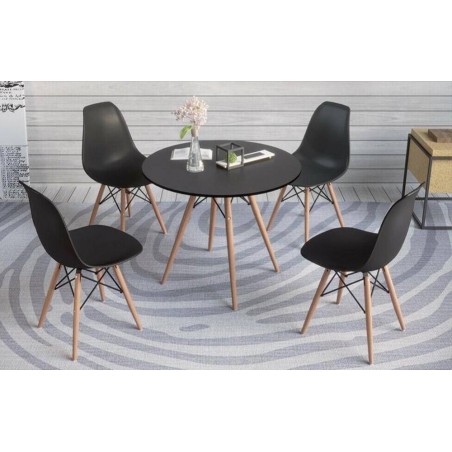 Conjunto Mesa de Comedor Dinamarca Redonda Negra + 4 Sillas Dinamarca Negras