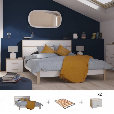 Pack Dormitório Completo Selena con 2 Mesitas de Noche + Somier (190x140cm)
